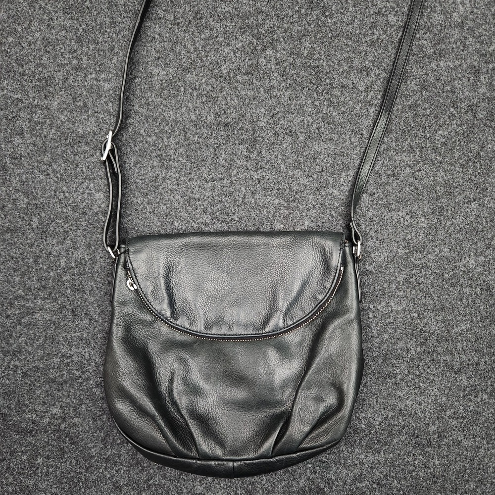 Margot Women's Natalie Handbag Purse Black Leather Flap Zip Crossbody Office Y2K